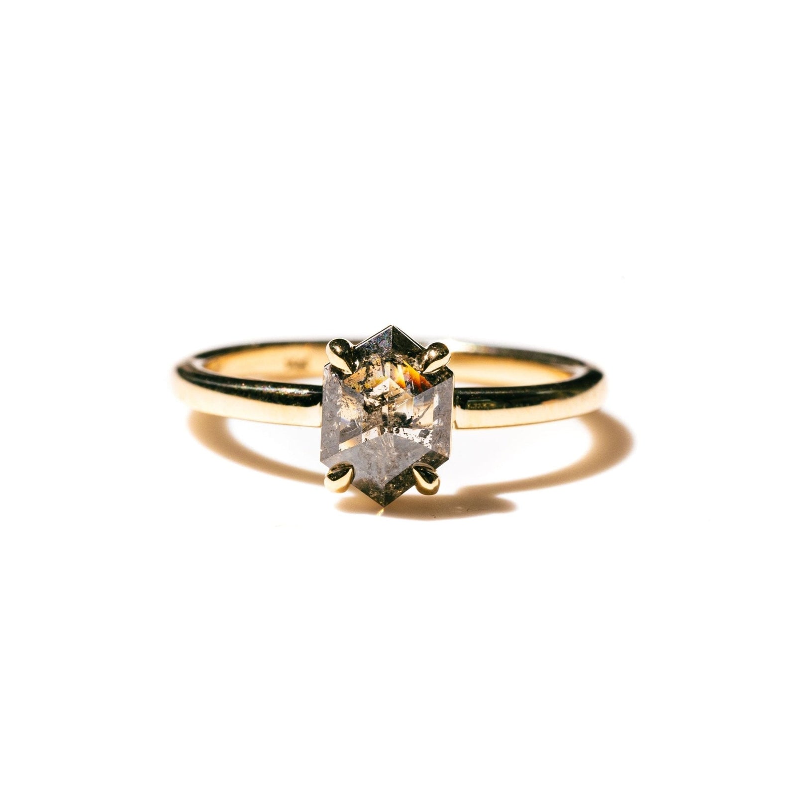 Stardust Elongated Hexagon Salt and Pepper Diamond Engagement Ring - MTD