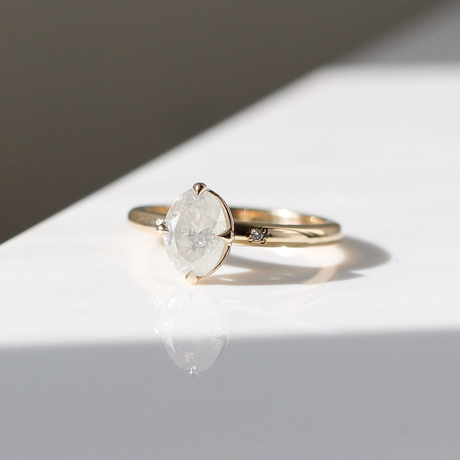 Oval diamond engagement front view ring in sunlight