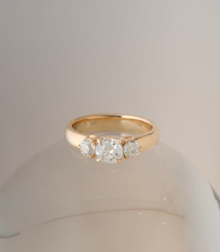 Carmel Ring - Antique Old Mine Cut Diamonds