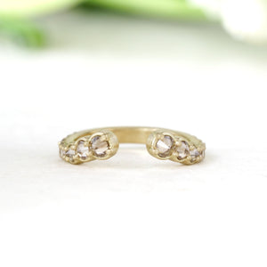 18k yellow gold open ring in a matte finish with champagne inverted diamonds