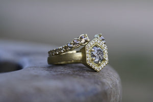Matte finish gold wedding set with natural diamonds
