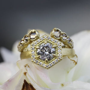 Matte finish gold wedding set with natural diamonds