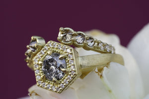 Gold antique engagement ring with low profile setting