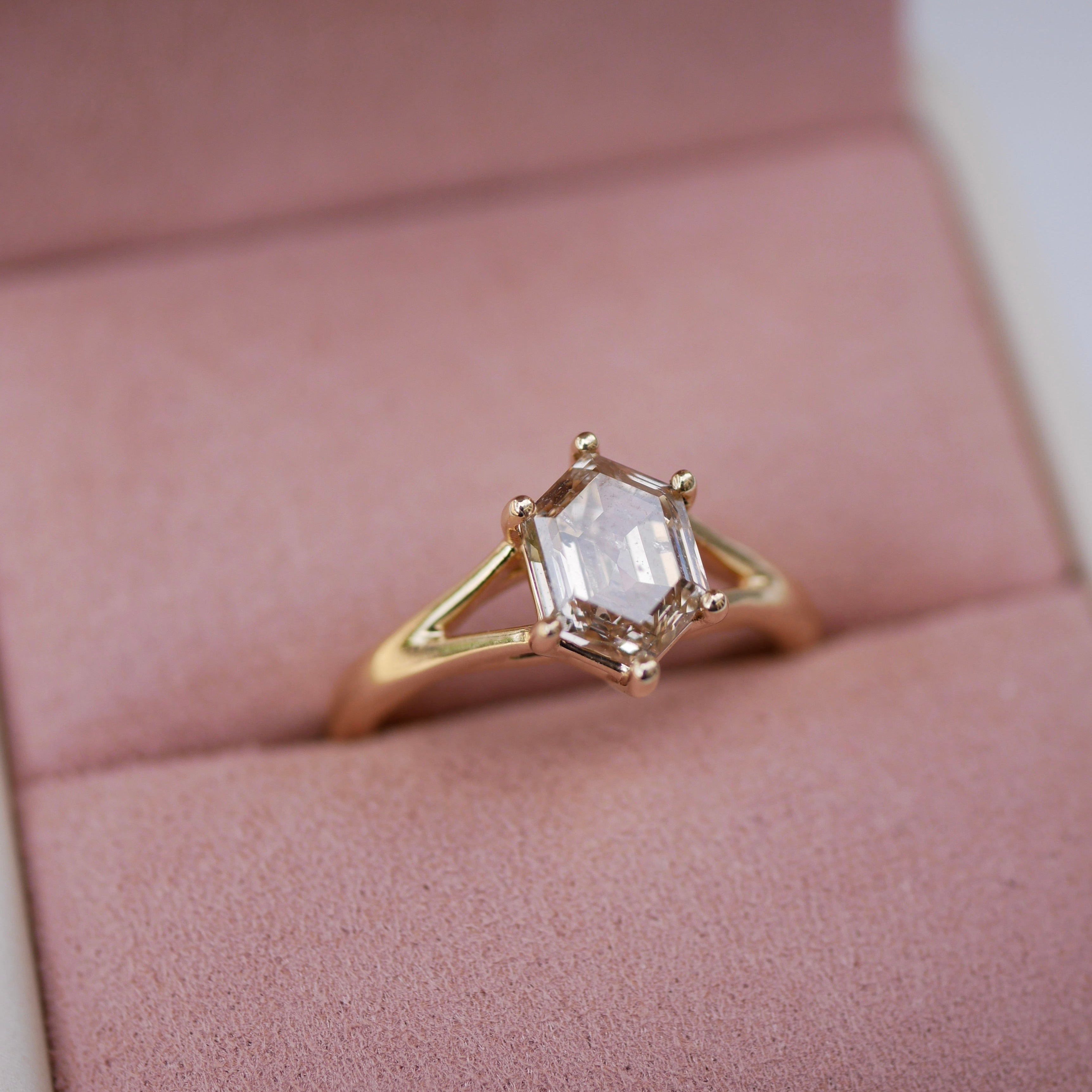 1.56ct Hexagon Step Cut<br><b> Emily Warden Designs </b>| Hexagon Diamond Split Shank Ring
