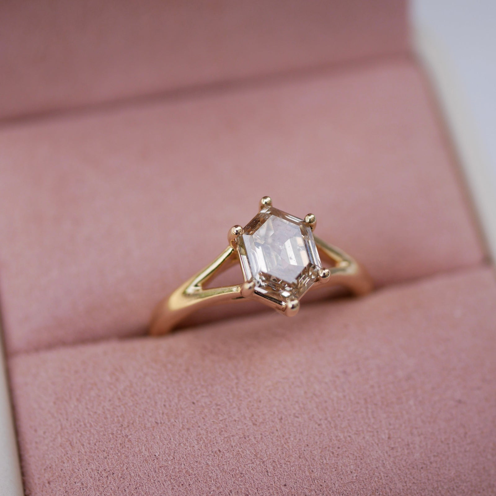 1.56ct Hexagon Step Cut<br><b> Emily Warden Designs </b>| Hexagon Diamond Split Shank Ring