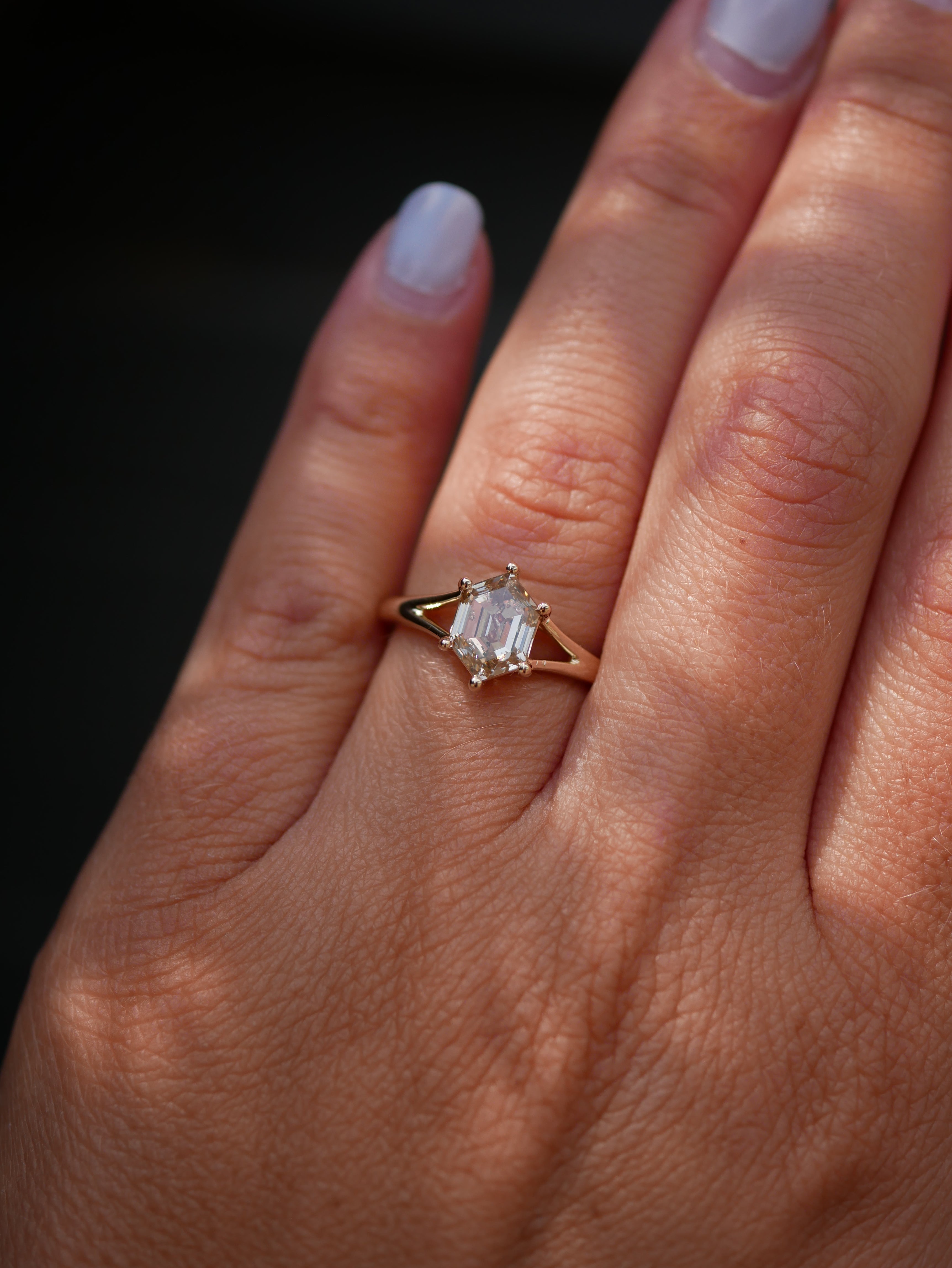 1.56ct Hexagon Step Cut<br><b> Emily Warden Designs </b>| Hexagon Diamond Split Shank Ring