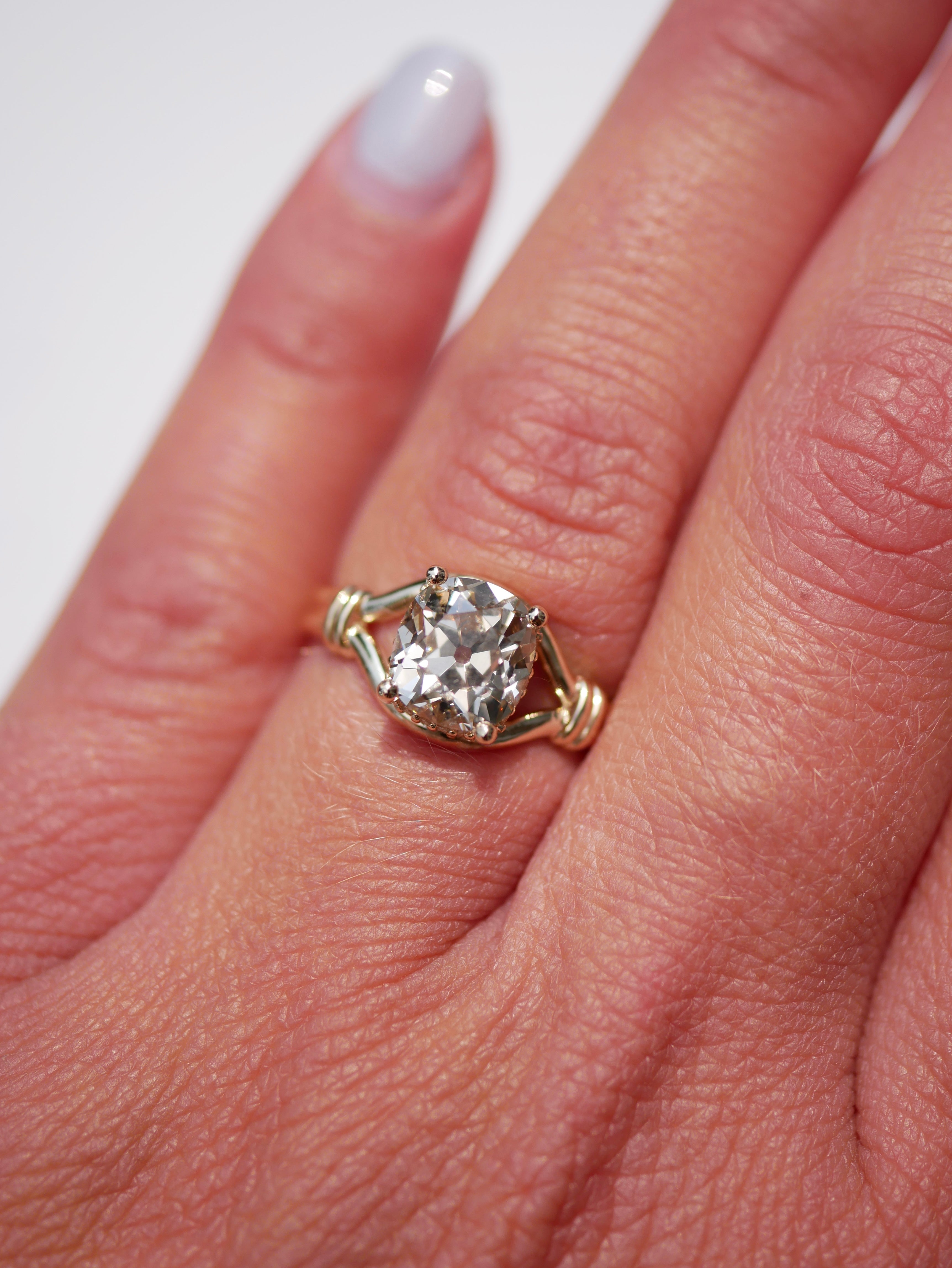 2.01ct Modern Antique Old Mine Cut<br><b> Emily Warden Designs</b> | Lover's Knot Ring