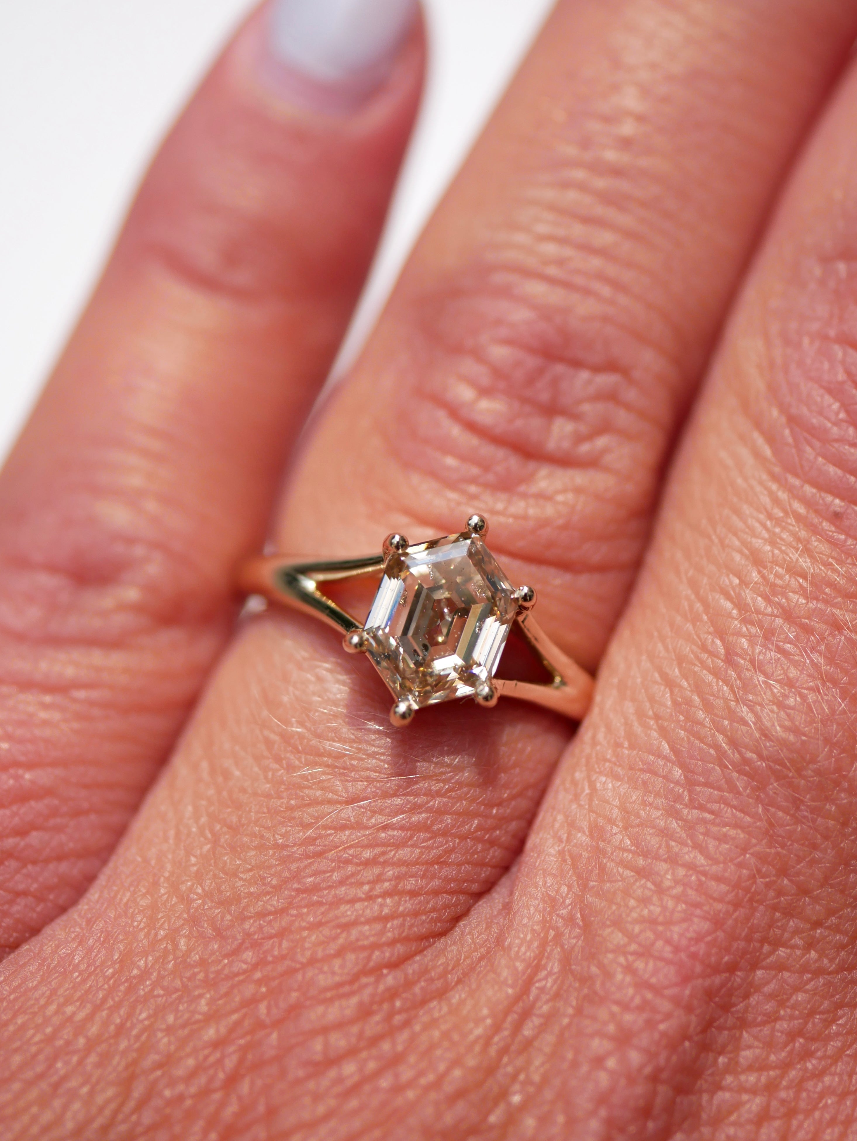 1.56ct Hexagon Step Cut<br><b> Emily Warden Designs </b>| Hexagon Diamond Split Shank Ring