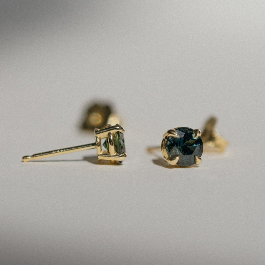 Foe & Dear | Grande Birthstone Stud Earrings - 1.03tcw Teal Round Brilliant-cut Australian Sapphires *ready-to-ship