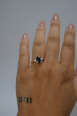 Foe & Dear | Selene Ring - 1.54ct Teal-Green Radiant-cut Sapphire *ready-to-ship