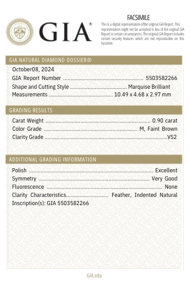 GIA report for 0.90ct marquise champagne diamond