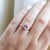 Hexagon Cut Pink Sapphire Ring on hand