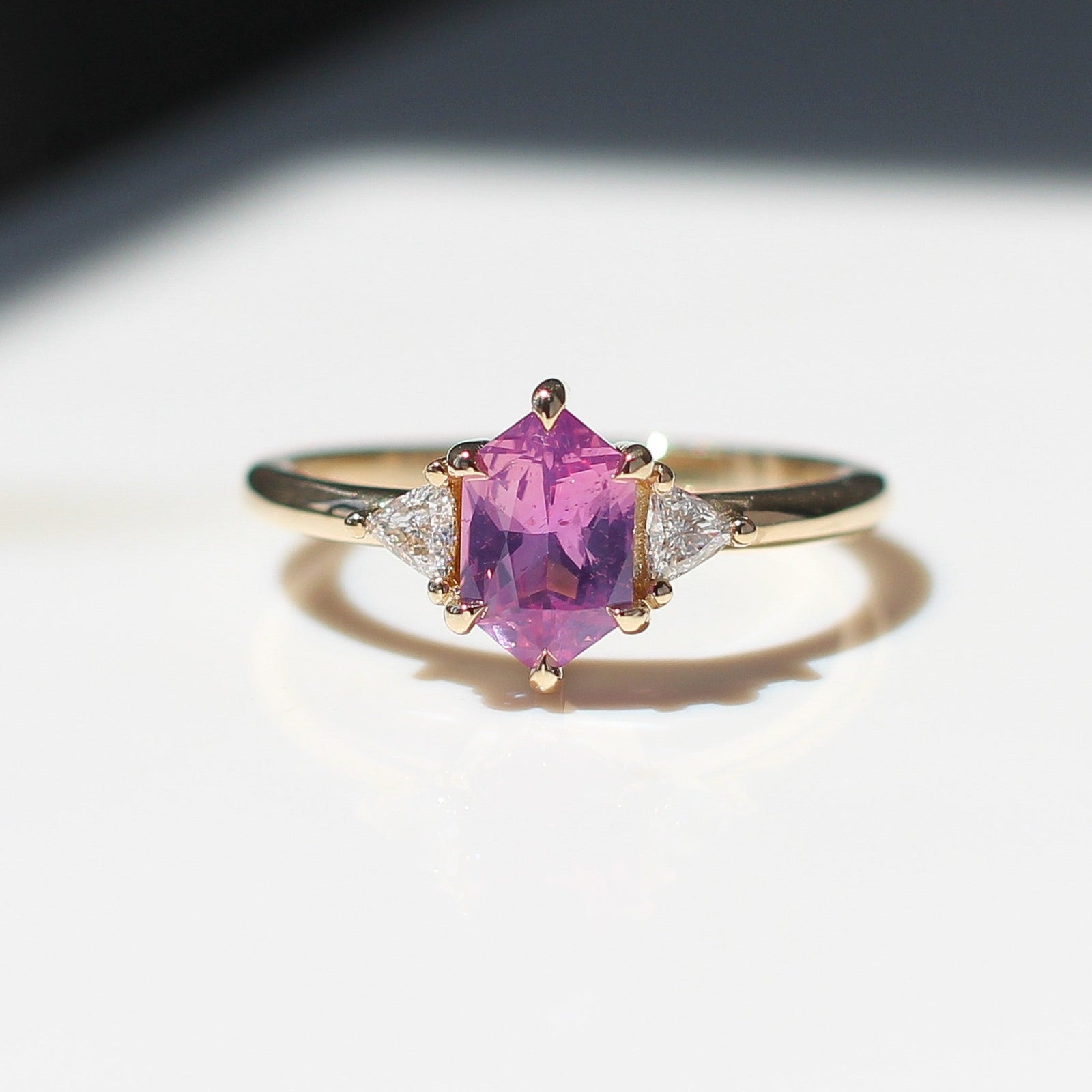 Hexagon Cut Pink Sapphire Ring 