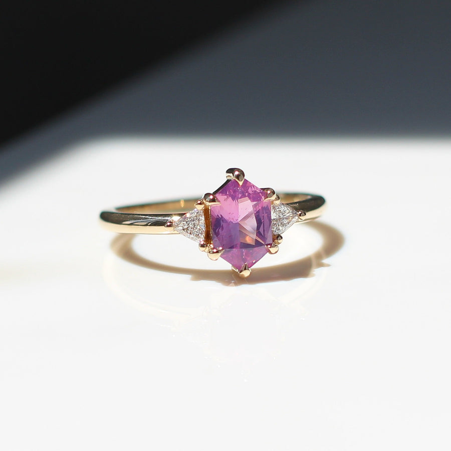 Hexagon Cut Pink Sapphire Ring 