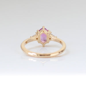Hexagon Cut Pink Sapphire Ring rear view