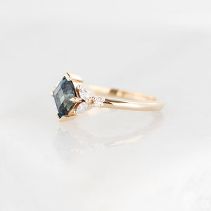 1.25ct Lozenge Step Cut Sapphire <br><b> Yuliya Chorna Jewellery </b>| Folia Teal Sapphire Ring