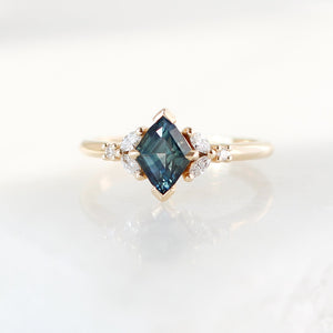 1.25ct Lozenge Step Cut Sapphire <br><b> Yuliya Chorna Jewellery </b>| Folia Teal Sapphire Ring