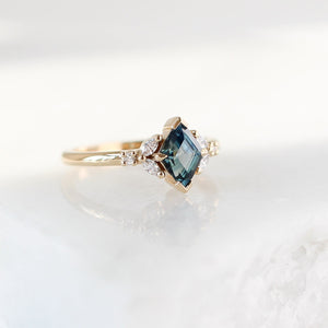 1.25ct Lozenge Step Cut Sapphire <br><b> Yuliya Chorna Jewellery </b>| Folia Teal Sapphire Ring