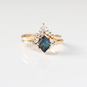1.25ct Lozenge Step Cut Sapphire <br><b> Yuliya Chorna Jewellery </b>| Folia Teal Sapphire Ring