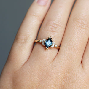 1.25ct Lozenge Step Cut Sapphire <br><b> Yuliya Chorna Jewellery </b>| Folia Teal Sapphire Ring