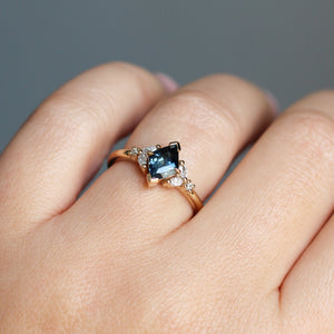 1.25ct Lozenge Step Cut Sapphire <br><b> Yuliya Chorna Jewellery </b>| Folia Teal Sapphire Ring