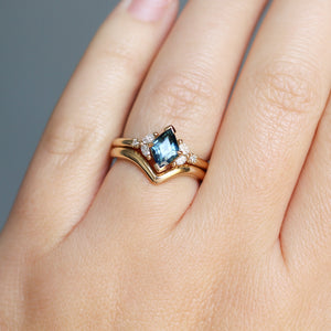 1.25ct Lozenge Step Cut Sapphire <br><b> Yuliya Chorna Jewellery </b>| Folia Teal Sapphire Ring