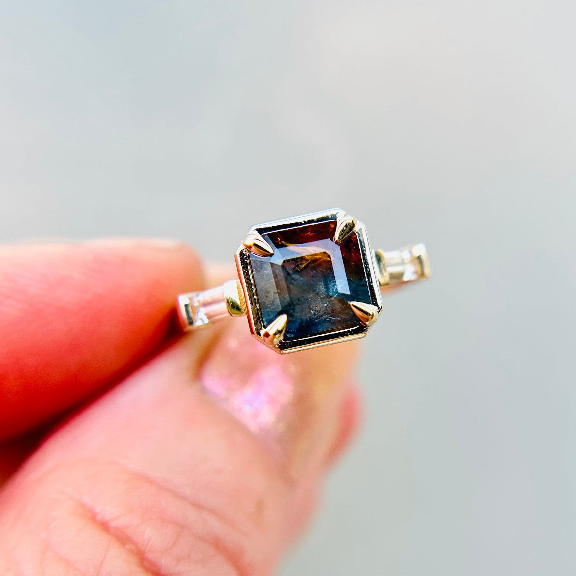 2.13ct Cut Corner Rectangle Step Cut Sapphire <br><b> Jilian Maddin </b>| Sapphire Denman Trio Ring