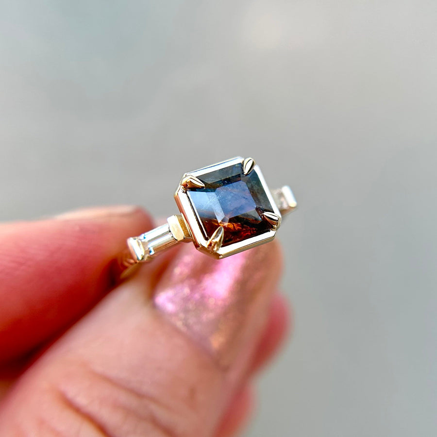 2.13ct Cut Corner Rectangle Step Cut Sapphire <br><b> Jilian Maddin </b>| Sapphire Denman Trio Ring