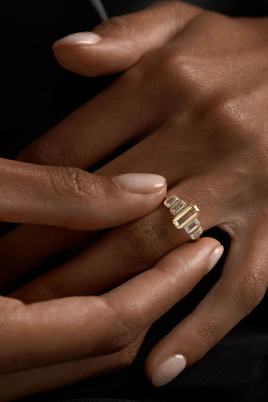 0.76ct Cut Corner Rectangle Step Cut Sapphire<br><b> June Rings </b>| Sapphire & Diamond Five-Stone