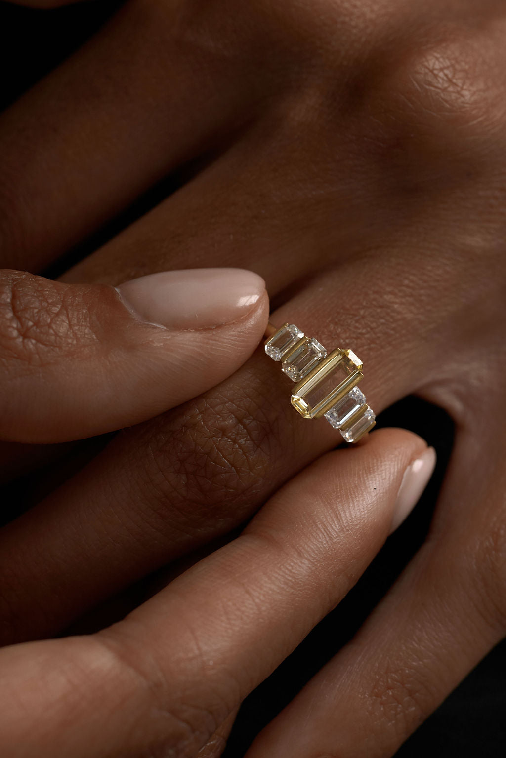 0.76ct Cut Corner Rectangle Step Cut Sapphire<br><b> June Rings </b>| Sapphire & Diamond Five-Stone