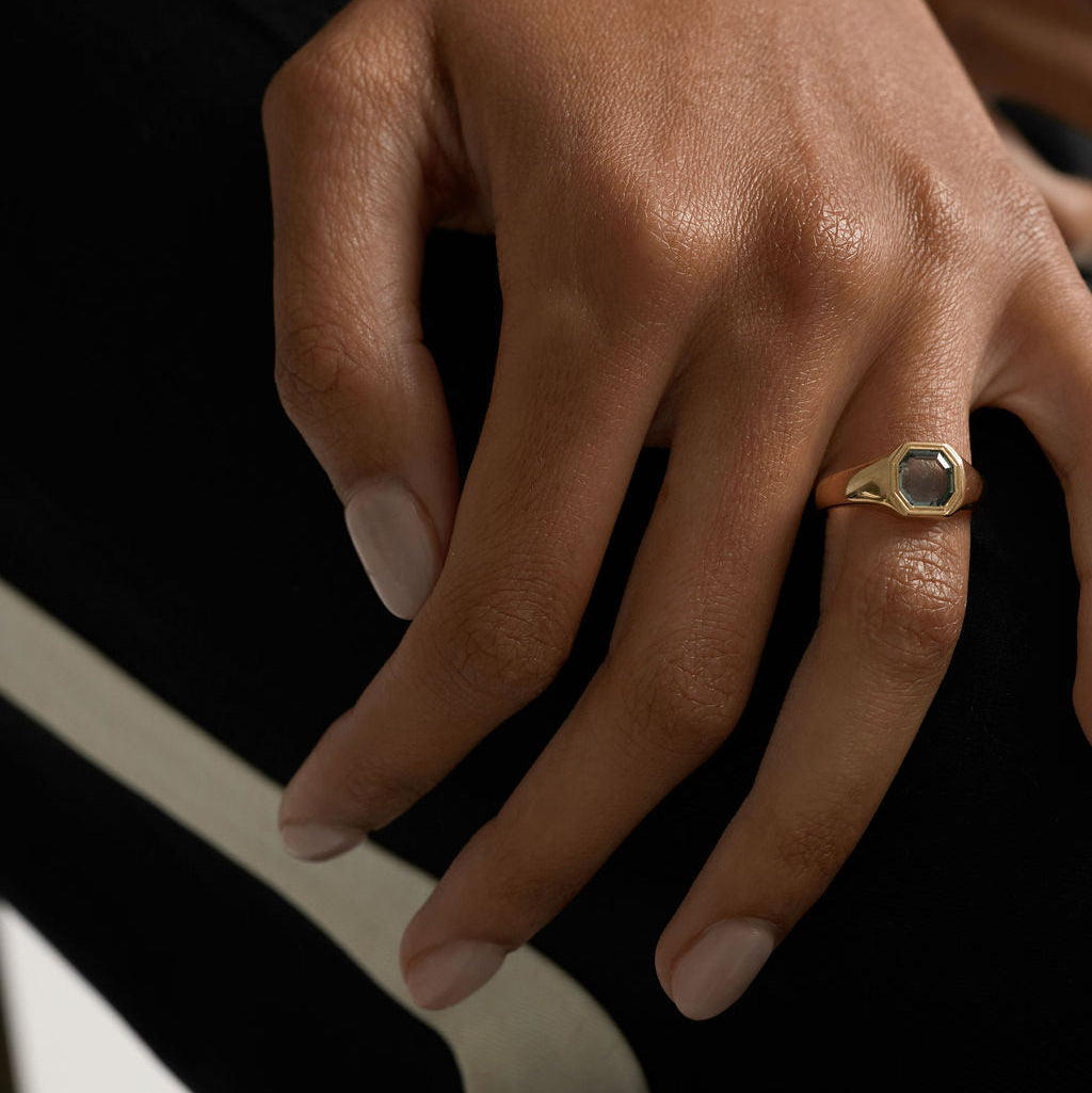 1.18ct Cut Corner Square Portrait Cut Sapphire <br><b> June Rings </b>| Portrait Signet Ring