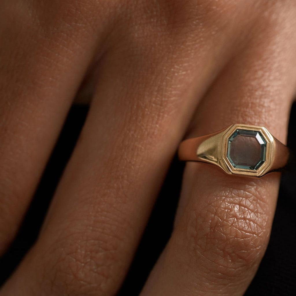 1.18ct Cut Corner Square Portrait Cut Sapphire <br><b> June Rings </b>| Portrait Signet Ring