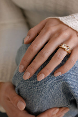1.72cttw Pear Brilliant + Old Mine Cut <br> <b>June Rings</b> | Antique Cut Toi et Moi