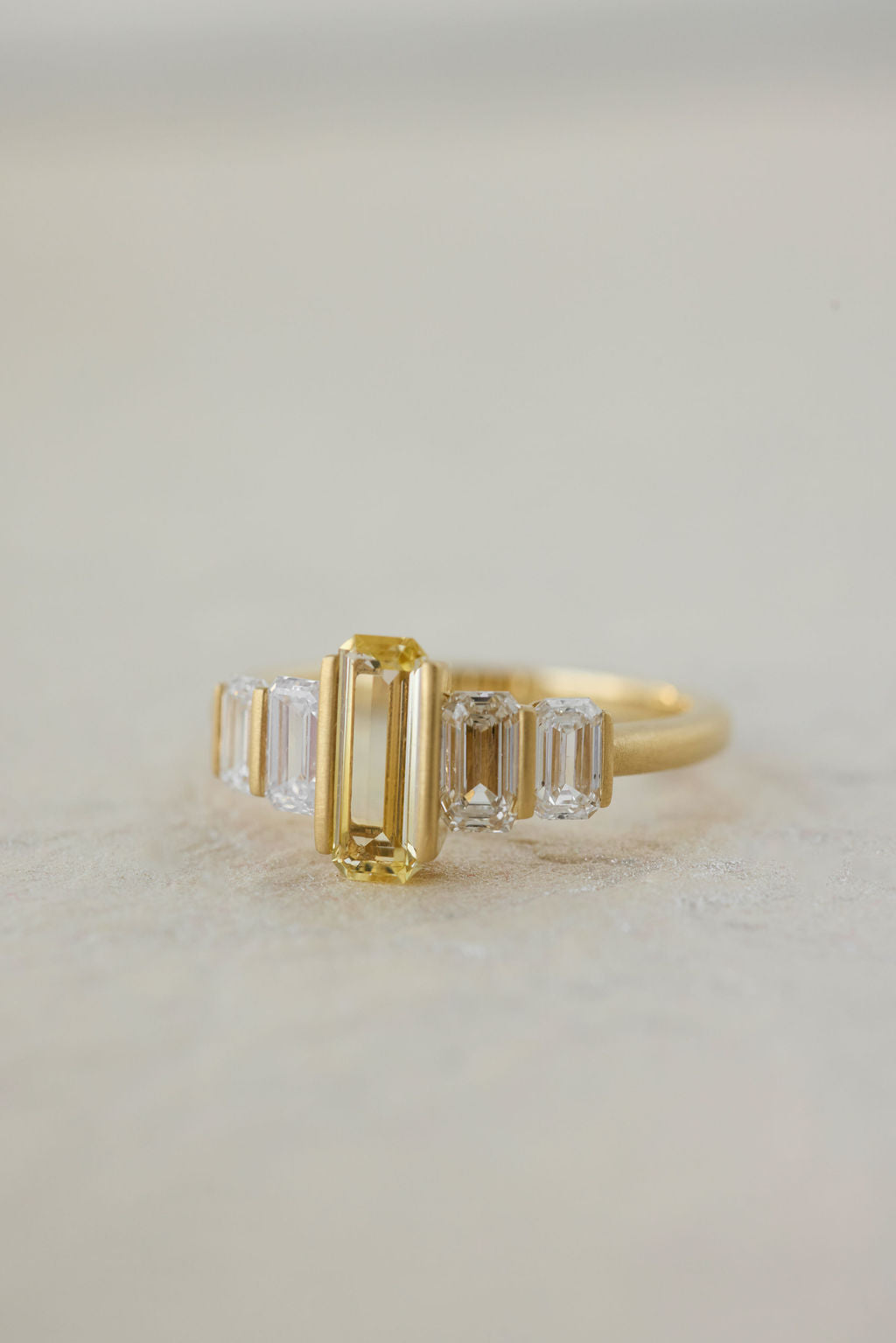 0.76ct Cut Corner Rectangle Step Cut Sapphire<br><b> June Rings </b>| Sapphire & Diamond Five-Stone