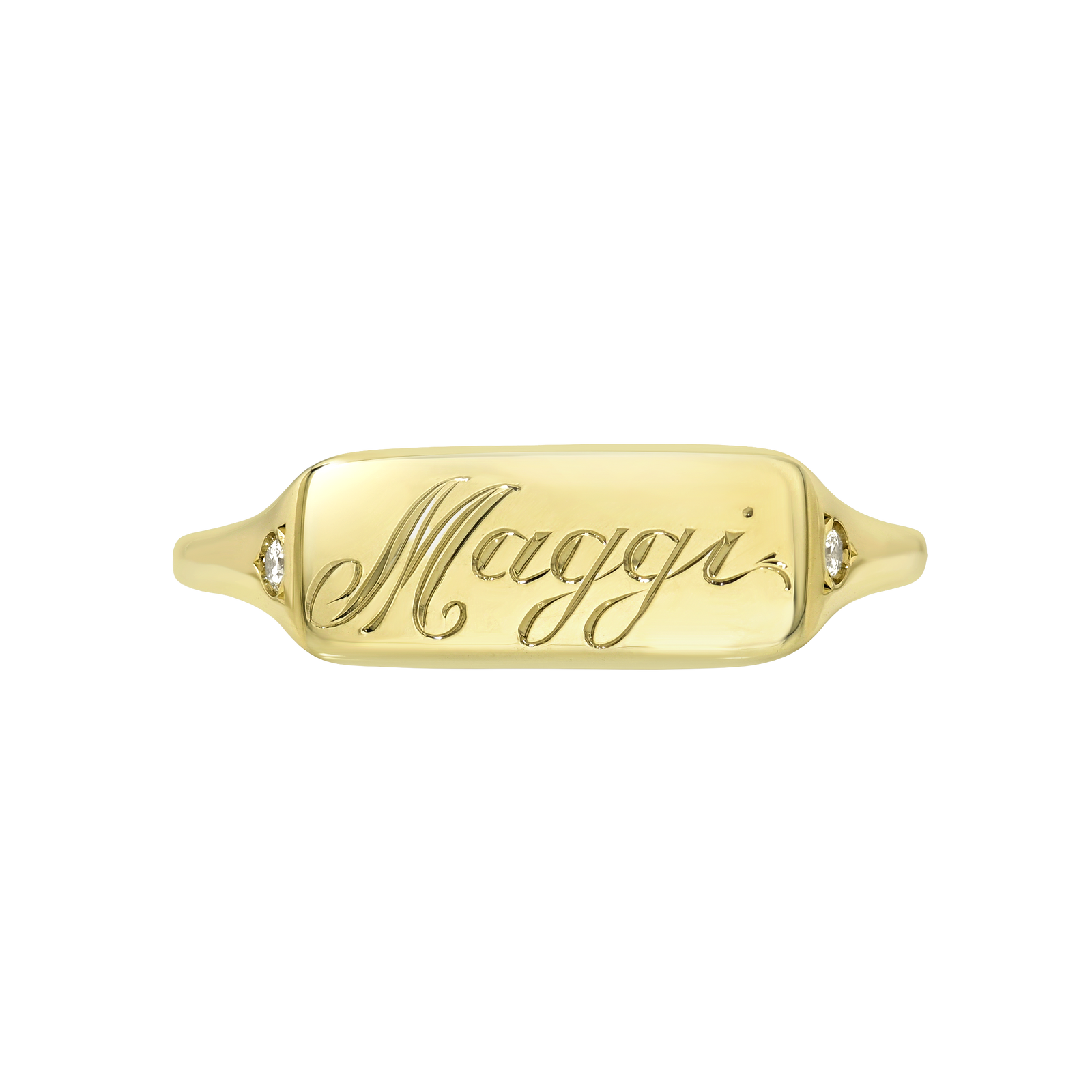 0.02cttw Round Brilliant <br><b> Maggi Simpkins </b>| Name Plate Skinny Signet Ring