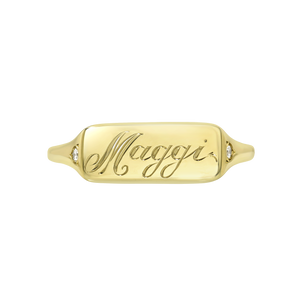 0.02cttw Round Brilliant <br><b> Maggi Simpkins </b>| Name Plate Skinny Signet Ring