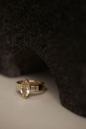 2.01ct Geo Step Cut Oval <br><b>June Rings </b>| Geo Cut Oval with Emerald Accents
