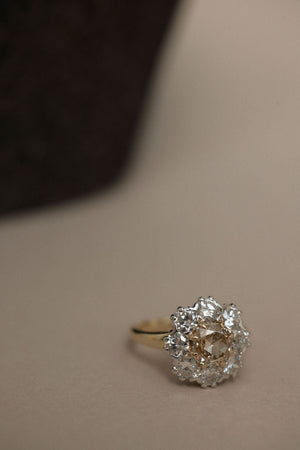 1.54ct Cushion Double Cut <br><b>June Rings</b> | Champagne Floral Cluster