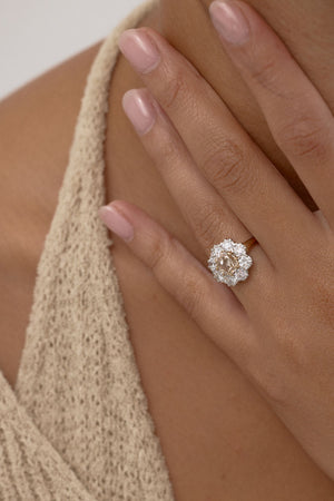 1.54ct Cushion Double Cut <br><b>June Rings</b> | Champagne Floral Cluster