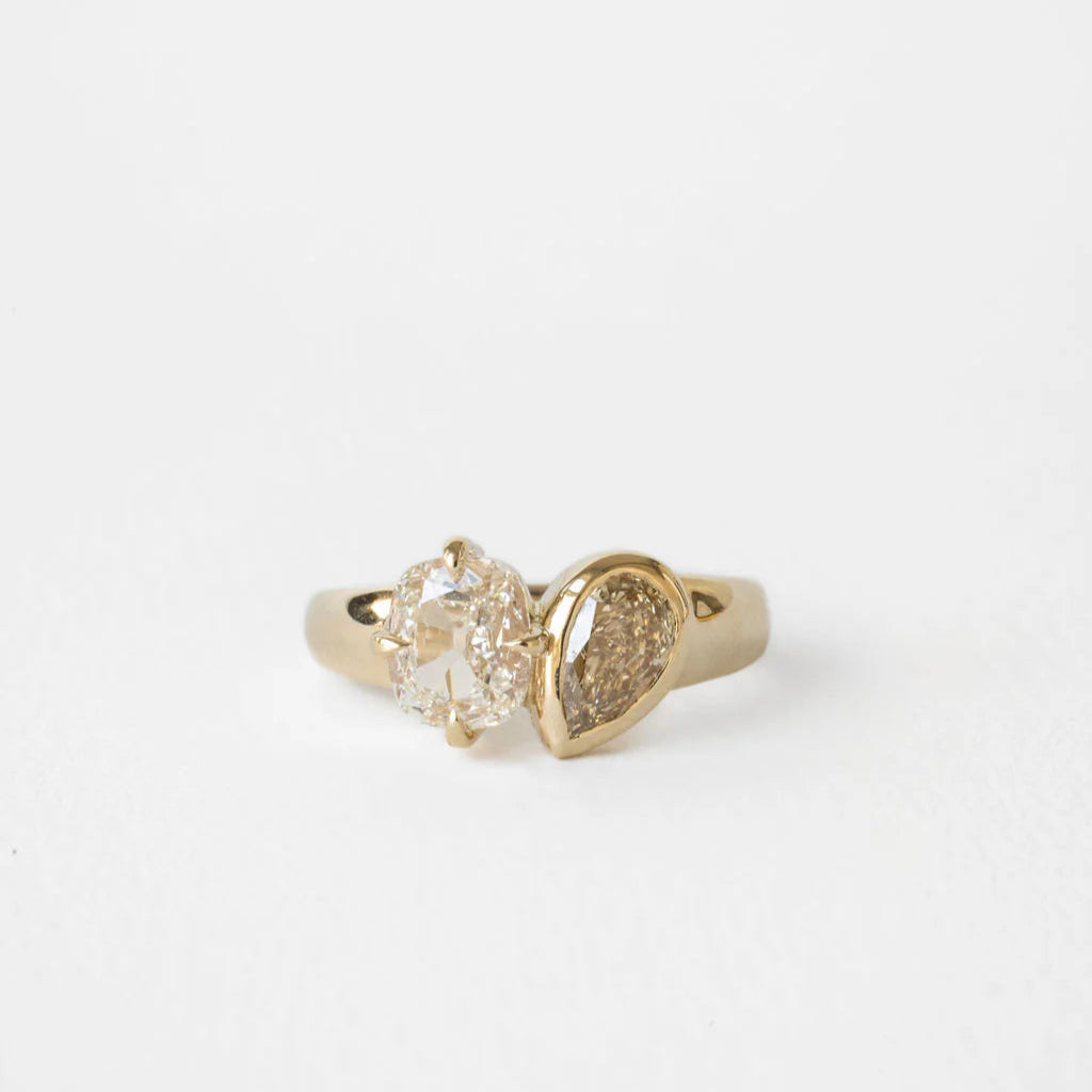 1.72cttw Pear Brilliant + Old Mine Cut <br> <b>June Rings</b> | Antique Cut Toi et Moi