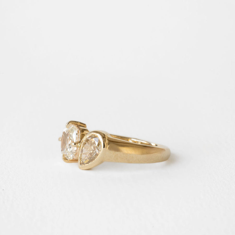 1.72cttw Pear Brilliant + Old Mine Cut <br> <b>June Rings</b> | Antique Cut Toi et Moi
