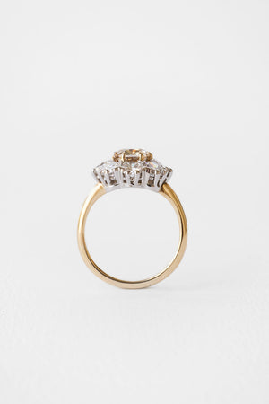 1.54ct Cushion Double Cut <br><b>June Rings</b> | Champagne Floral Cluster