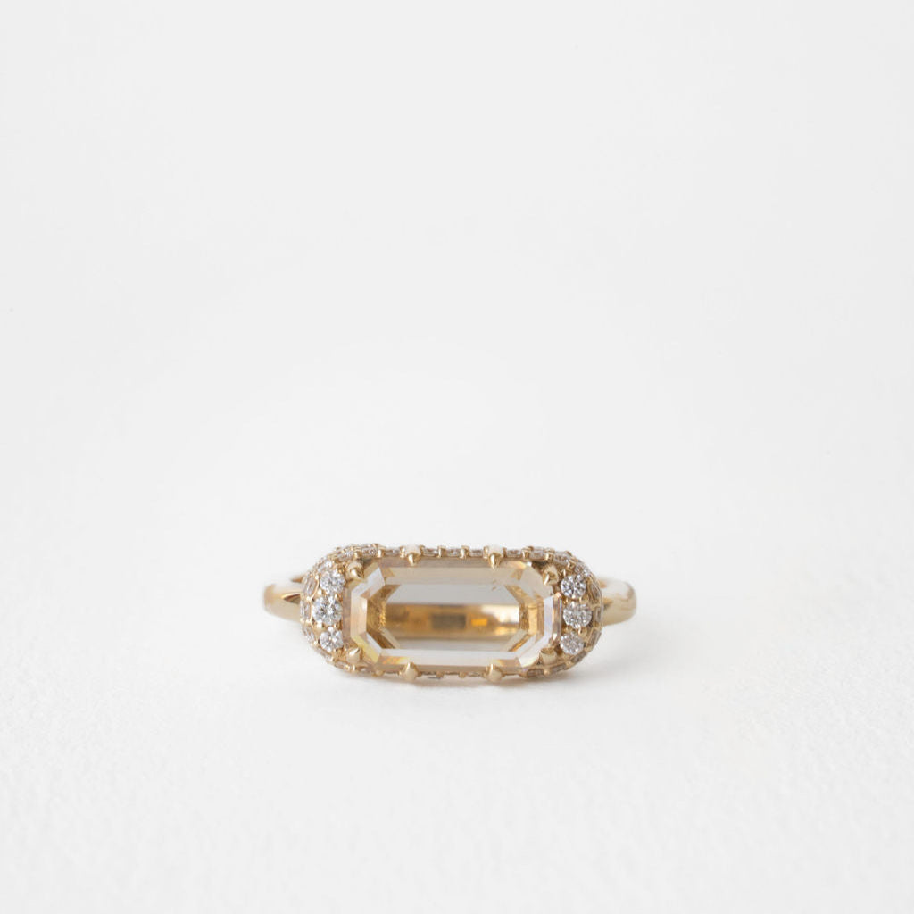 1.65ct Cut Corner Rectangle Portrait Cut <br><b> June Rings</b> | East-West Champagne Portrait