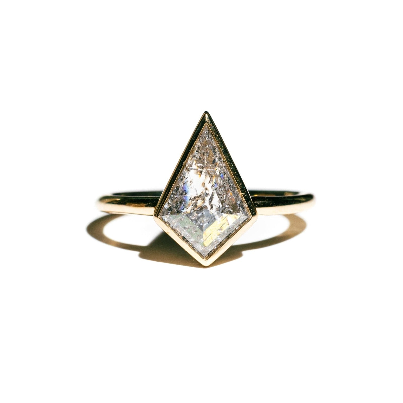 Mountain Crest Bezel Set Salt and Pepper Kite Diamond Engagement Ring - MTD