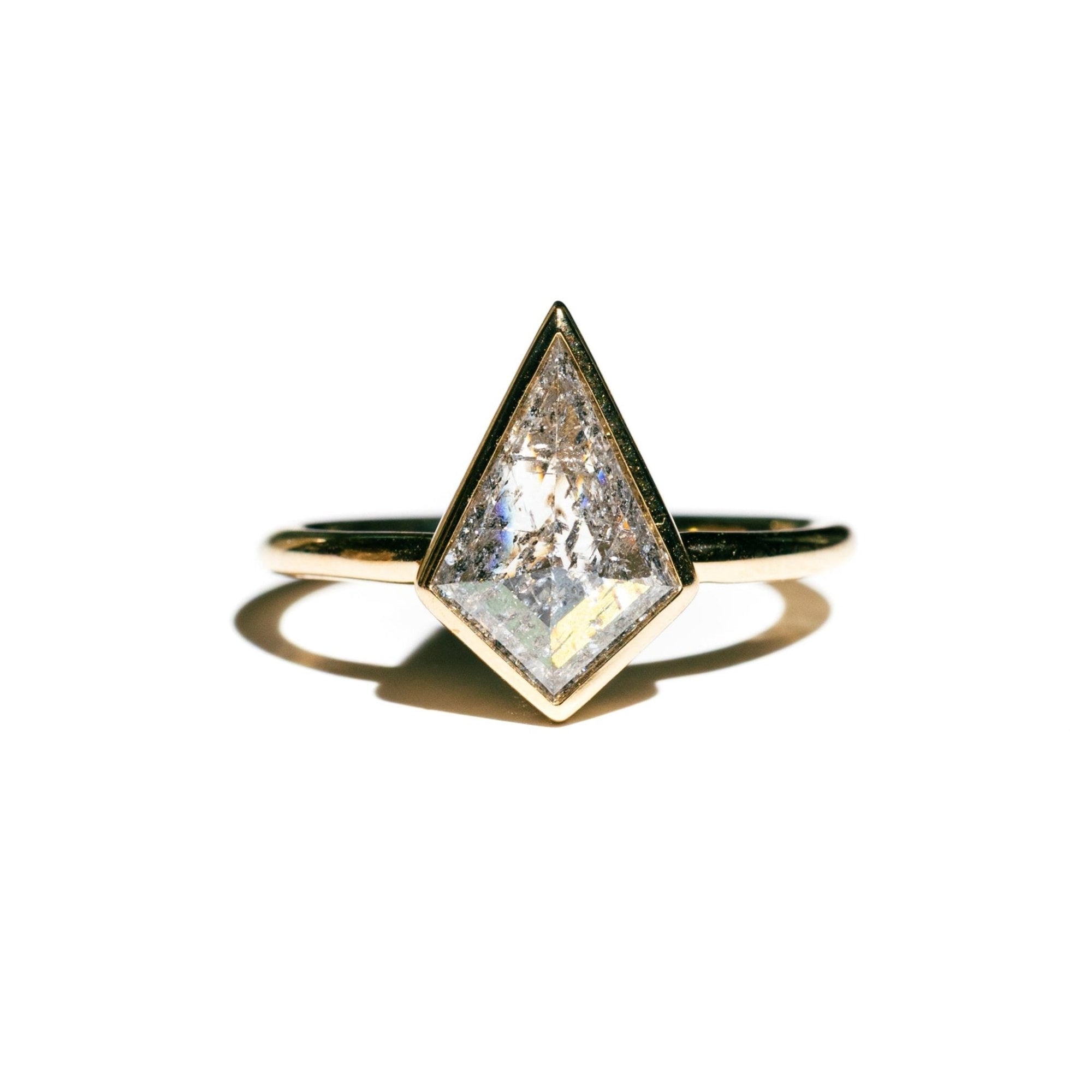 Mountain Crest Bezel Set Salt and Pepper Kite Diamond Engagement Ring - MTD