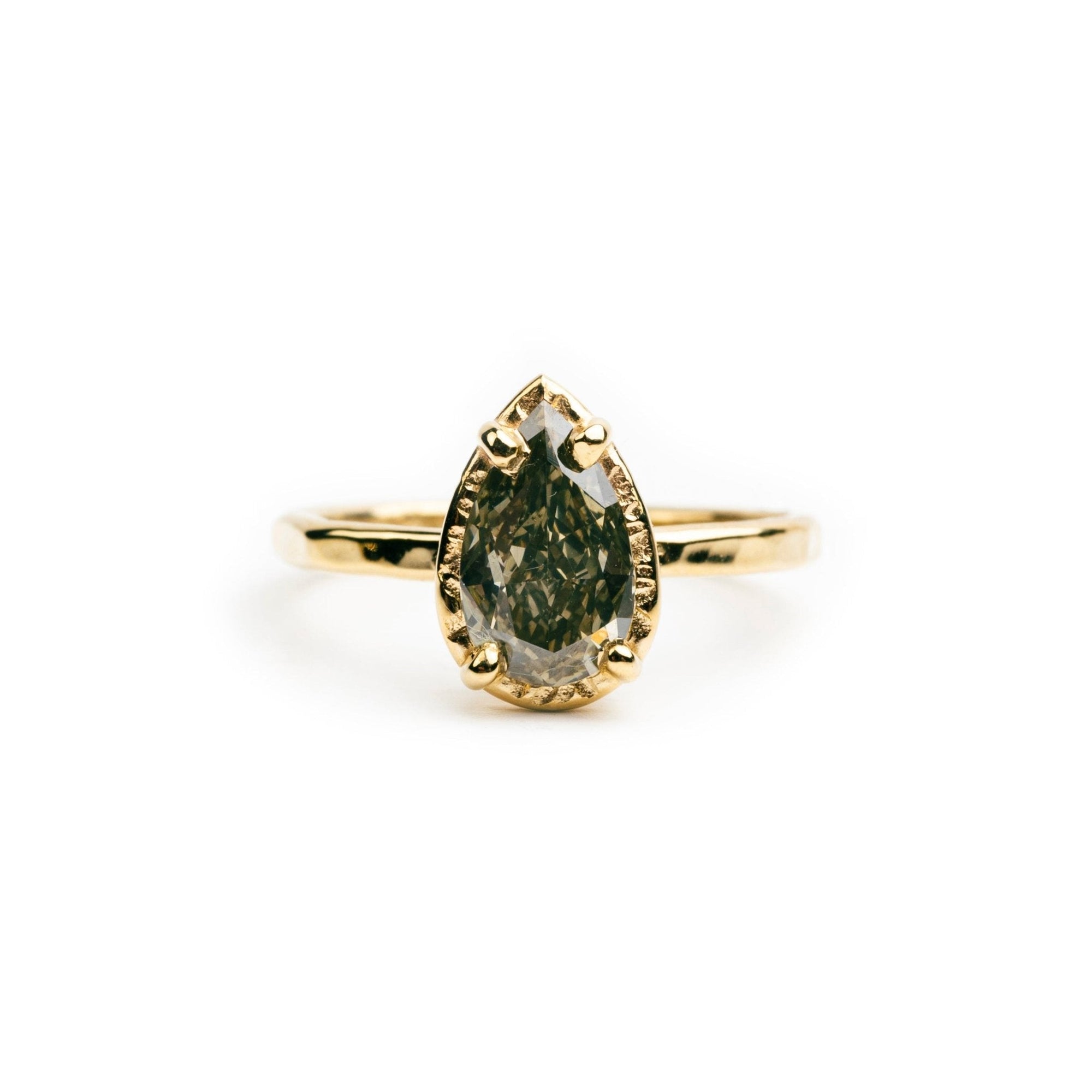 Lucille Salt and Pepper Pear Diamond Hammered Halo Engagement Ring - MTD