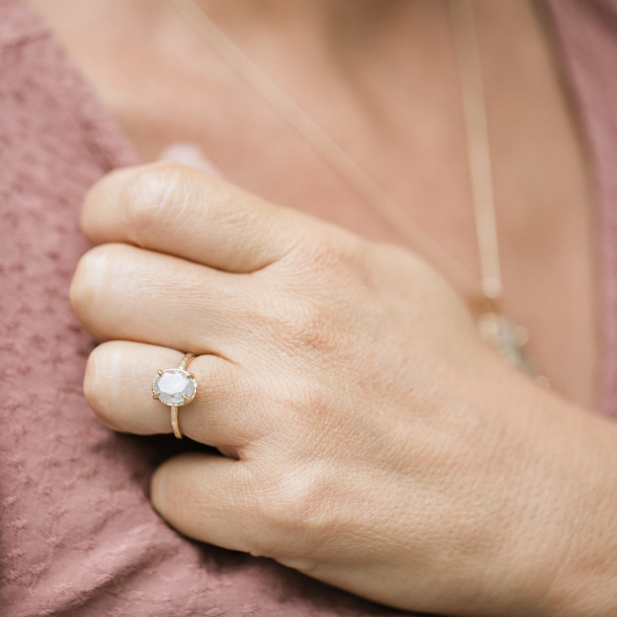 Snow Days Oval Icy Light Gray Salt and Pepper Diamond Engagement Ring - MTD