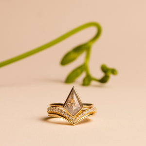 Mountain Crest Bezel Set Salt and Pepper Kite Diamond Engagement Ring - MTD