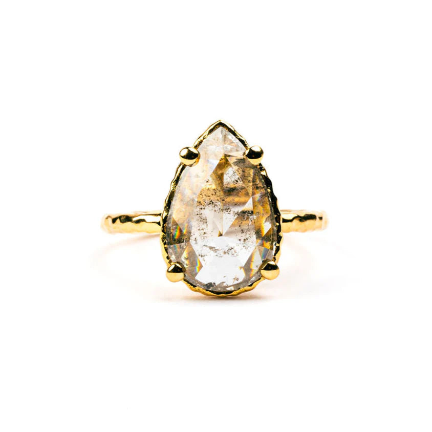 4.50ct Pear Rosecut <br><b> Melissa Tyson Designs</b>| Guinevere Hammered Halo Engagement Ring