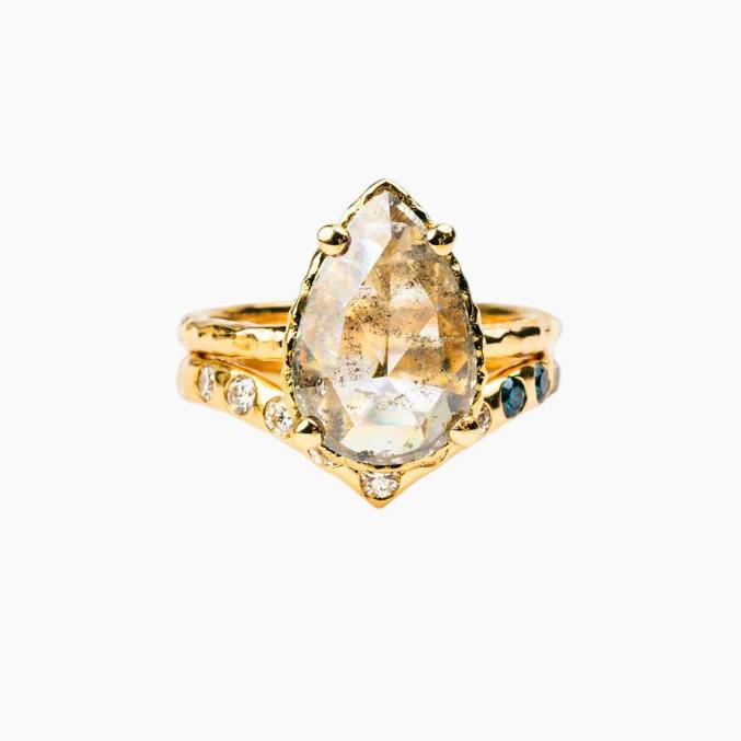 4.50ct Pear Rosecut <br><b> Melissa Tyson Designs</b>| Guinevere Hammered Halo Engagement Ring
